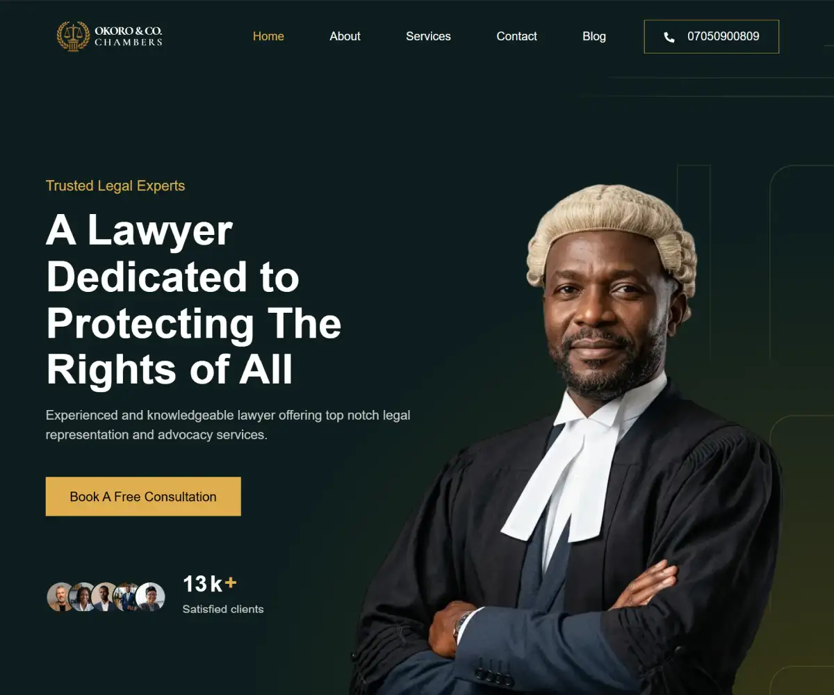 Law firm website design Port Harcourt — Okoro & Co Chambers by Dutus Digital